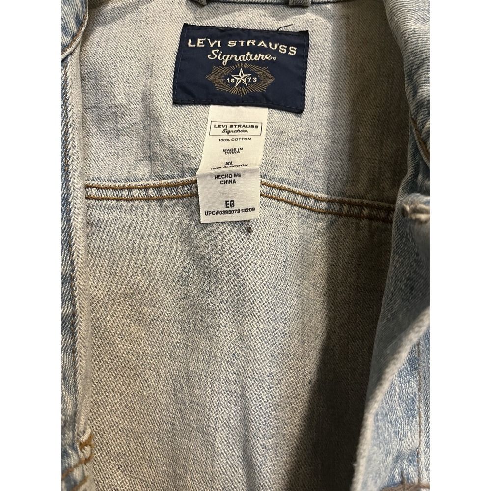 Levi Strauss Signature Denim Trucker Jacket Size XL Blue Cotton Small Flaw Pics - Picture 3 of 7